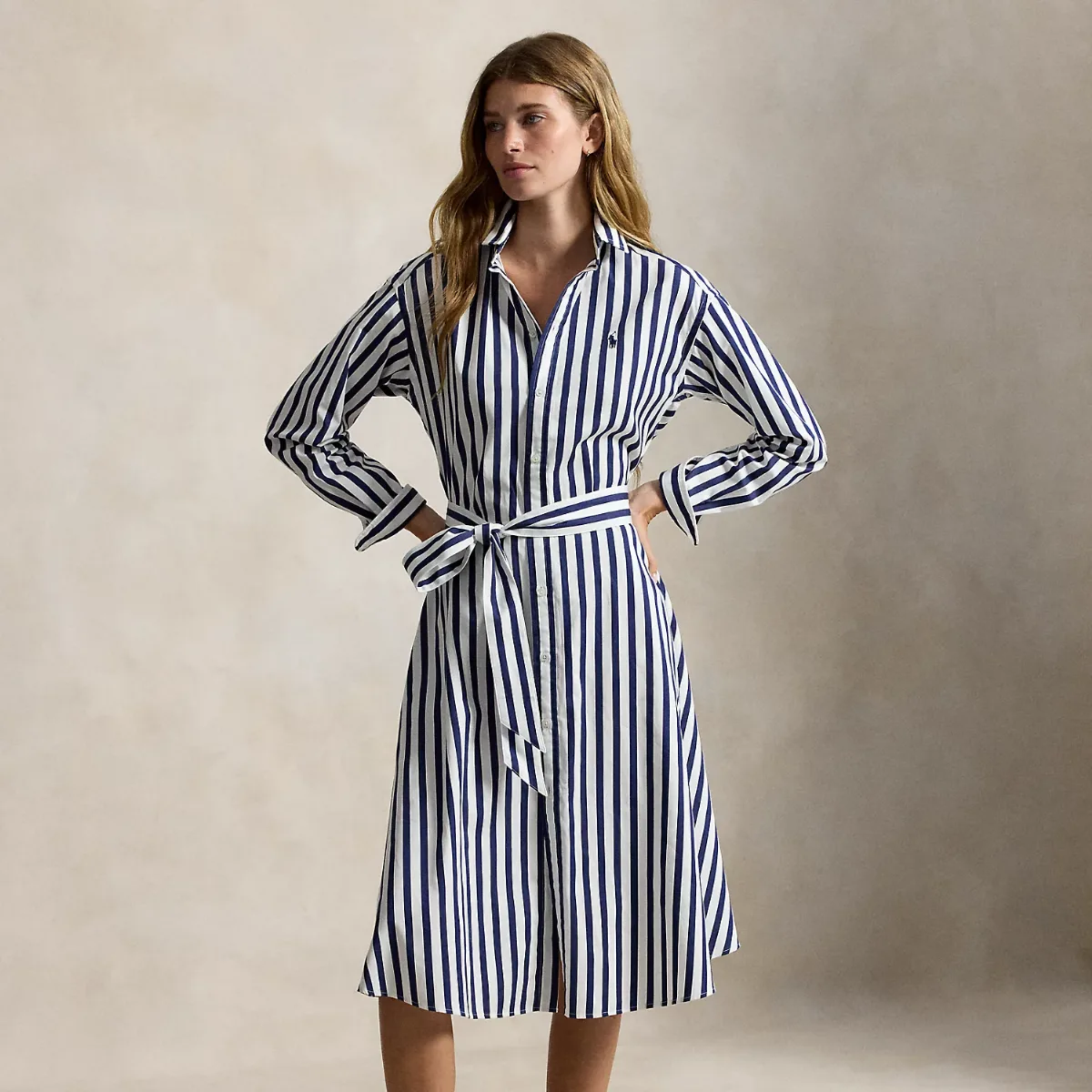 Belted Wide-Stripe Cotton Shirtdress by Ralph Lauren