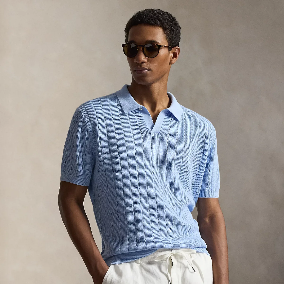 Linen Johnny-Collar Sweater by Ralph Lauren