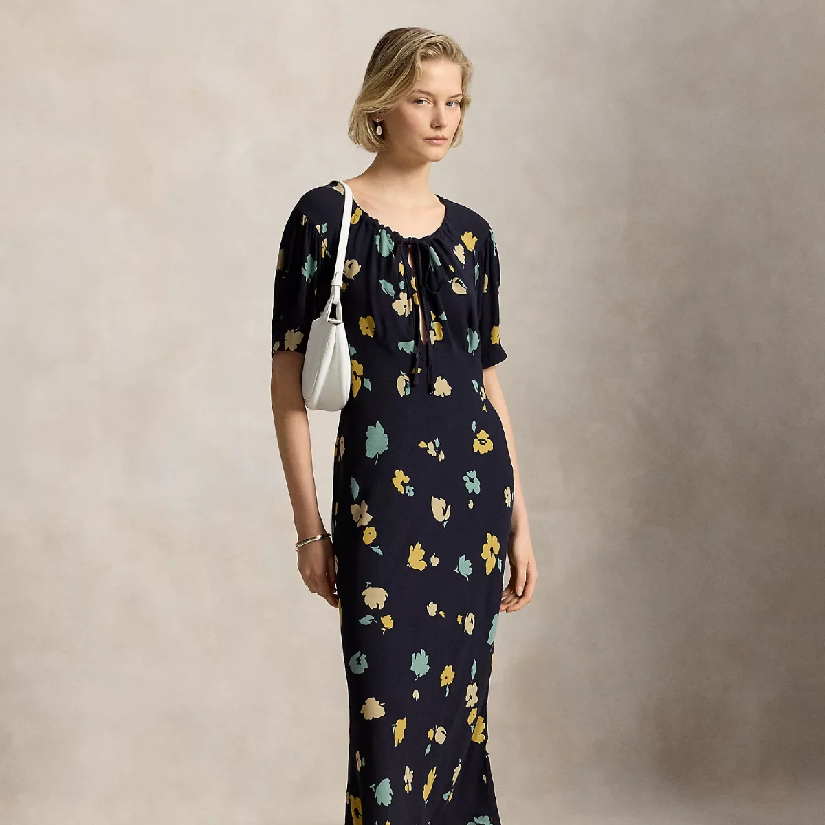 Floral-Print Crepe Dress