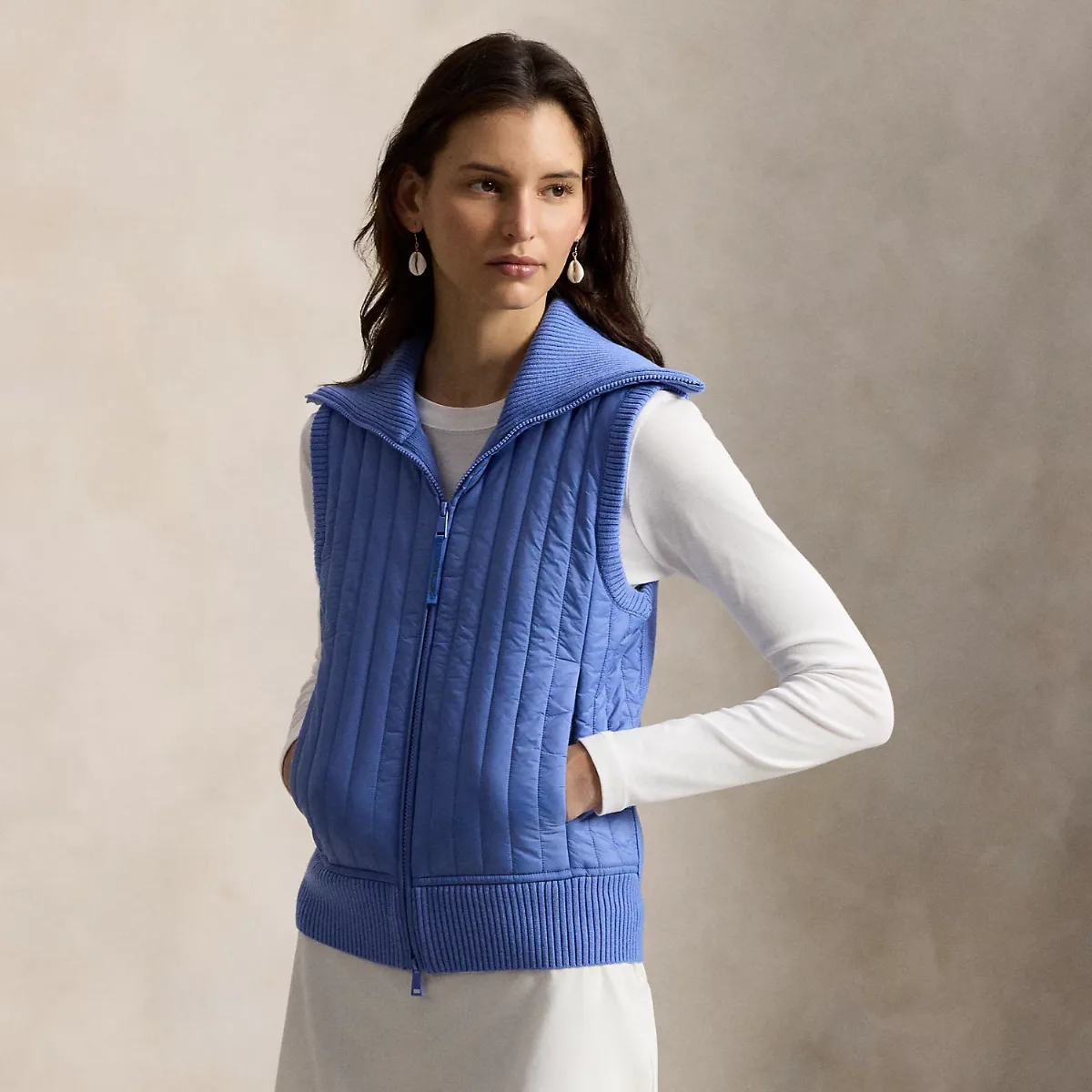 Quilted-Panel Wool Zip Vest by Ralph Lauren