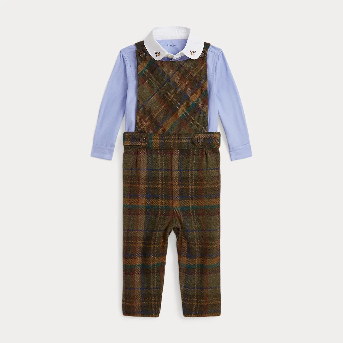 Duck-Embroidered Shirt & Plaid Overall by Ralph Lauren