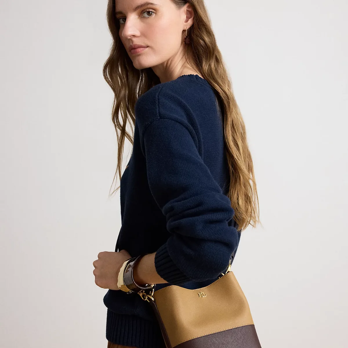 Two-Tone Leather Small Reese Bucket Bag by Ralph Lauren