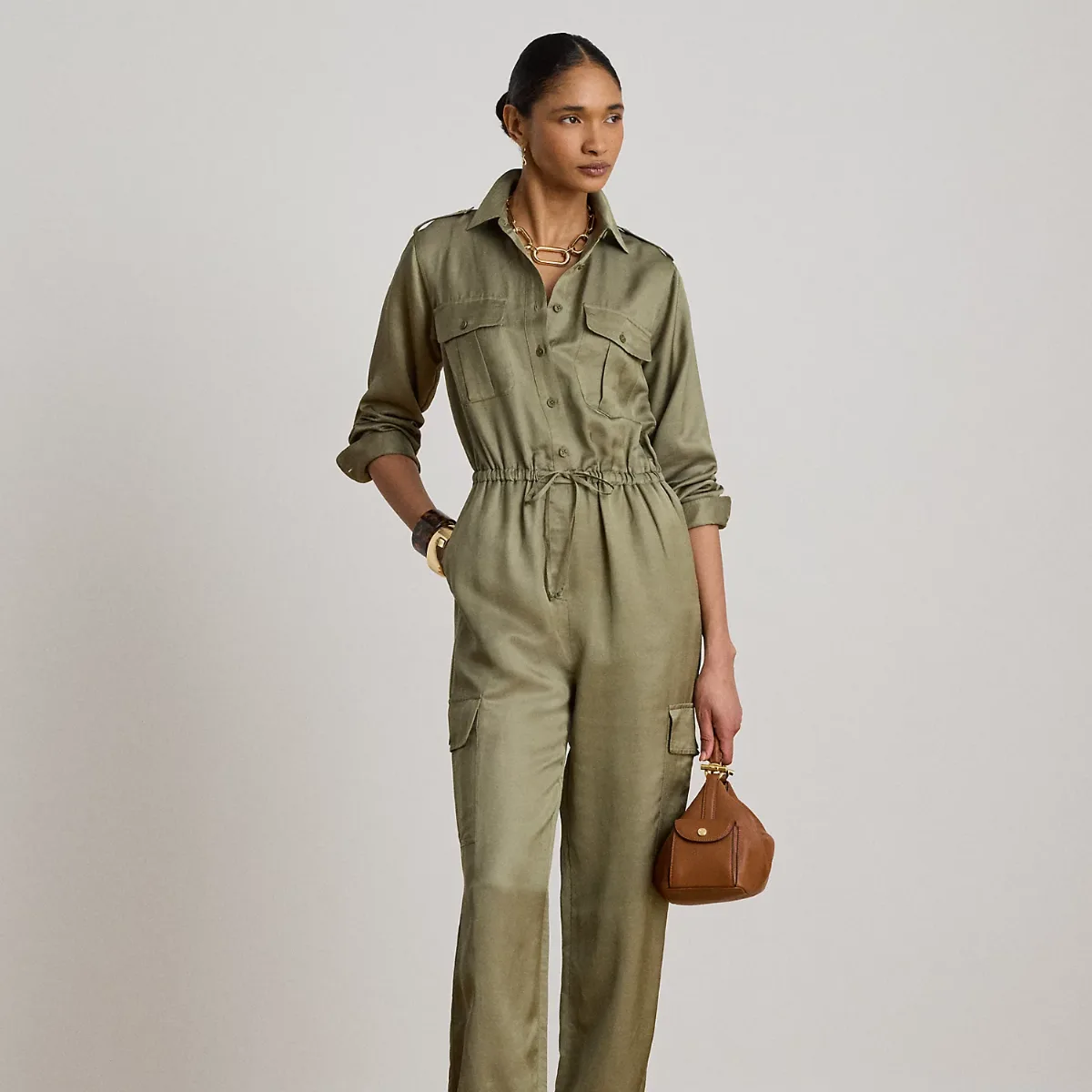 Shantung Cargo Jumpsuit by Ralph Lauren