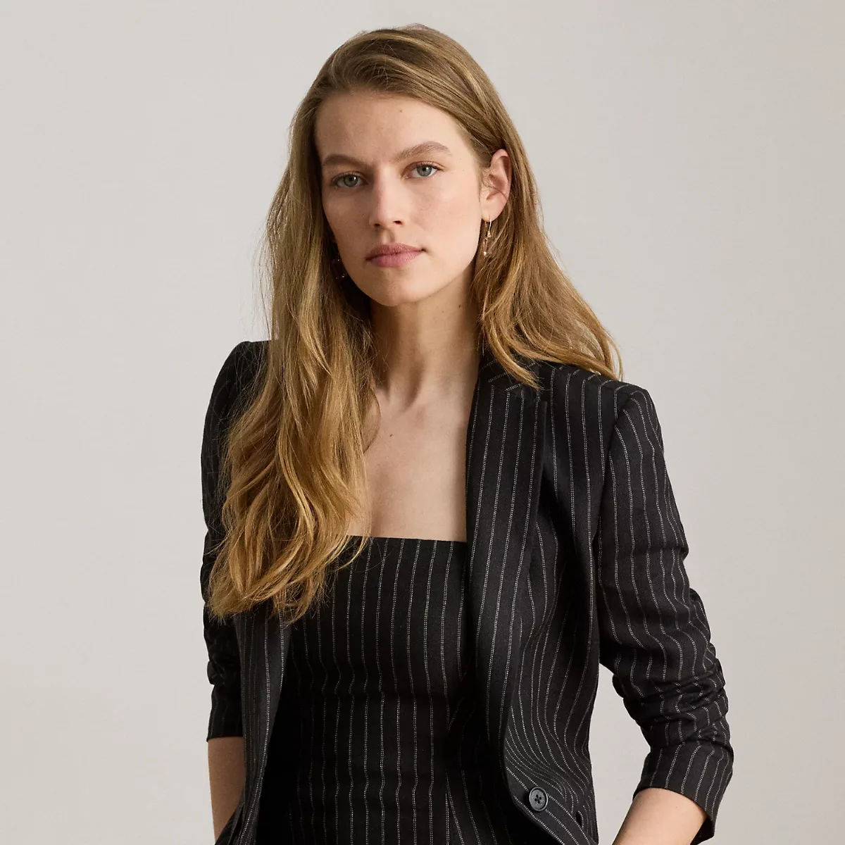 Chalk-Stripe Linen Canvas Blazer by Ralph Lauren