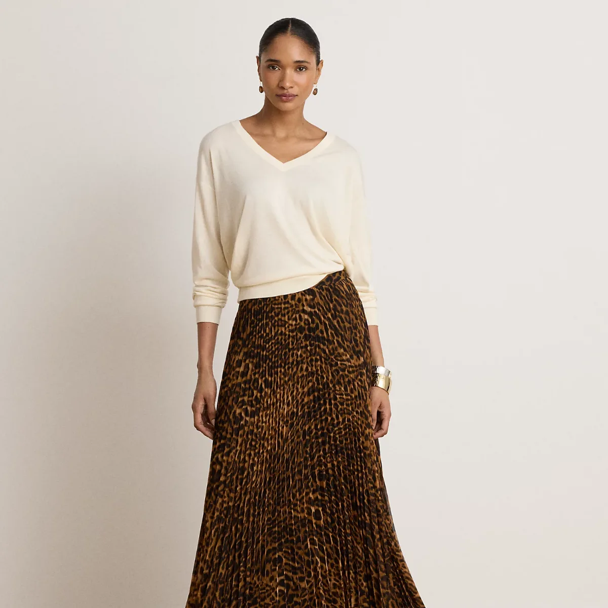 Ocelot-Print Pleated Chiffon Skirt by Ralph Lauren