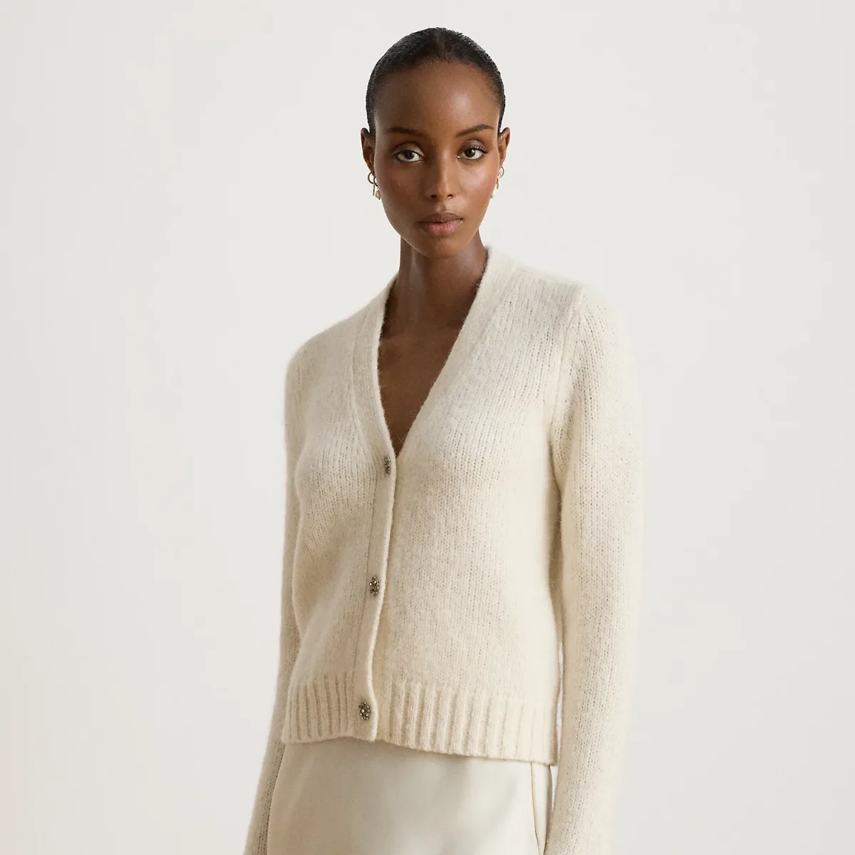 Wool-Blend Cropped V-Neck Cardigan