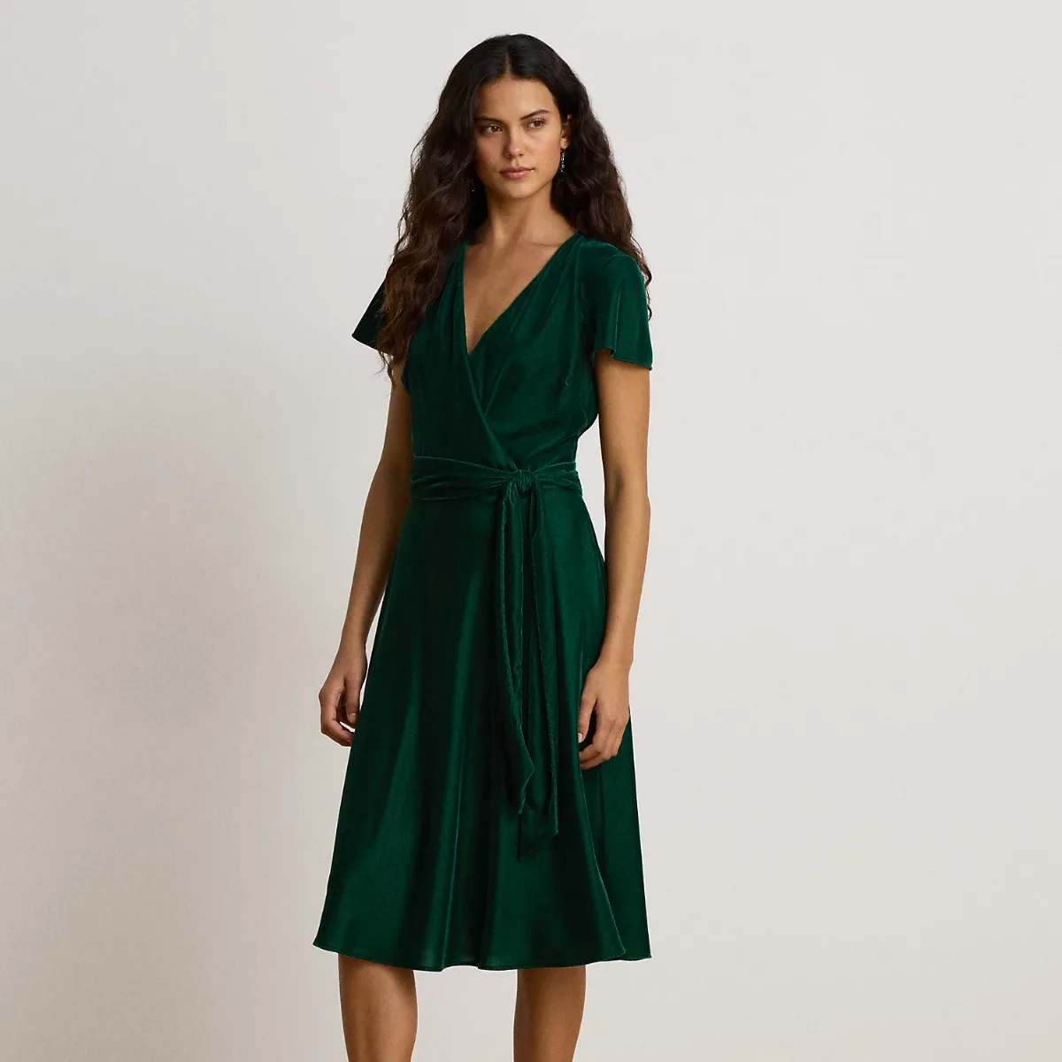Belted Velvet Surplice Dress