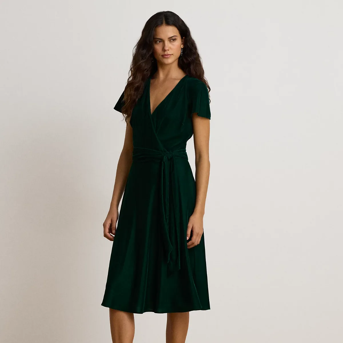 Belted Velvet Surplice Dress