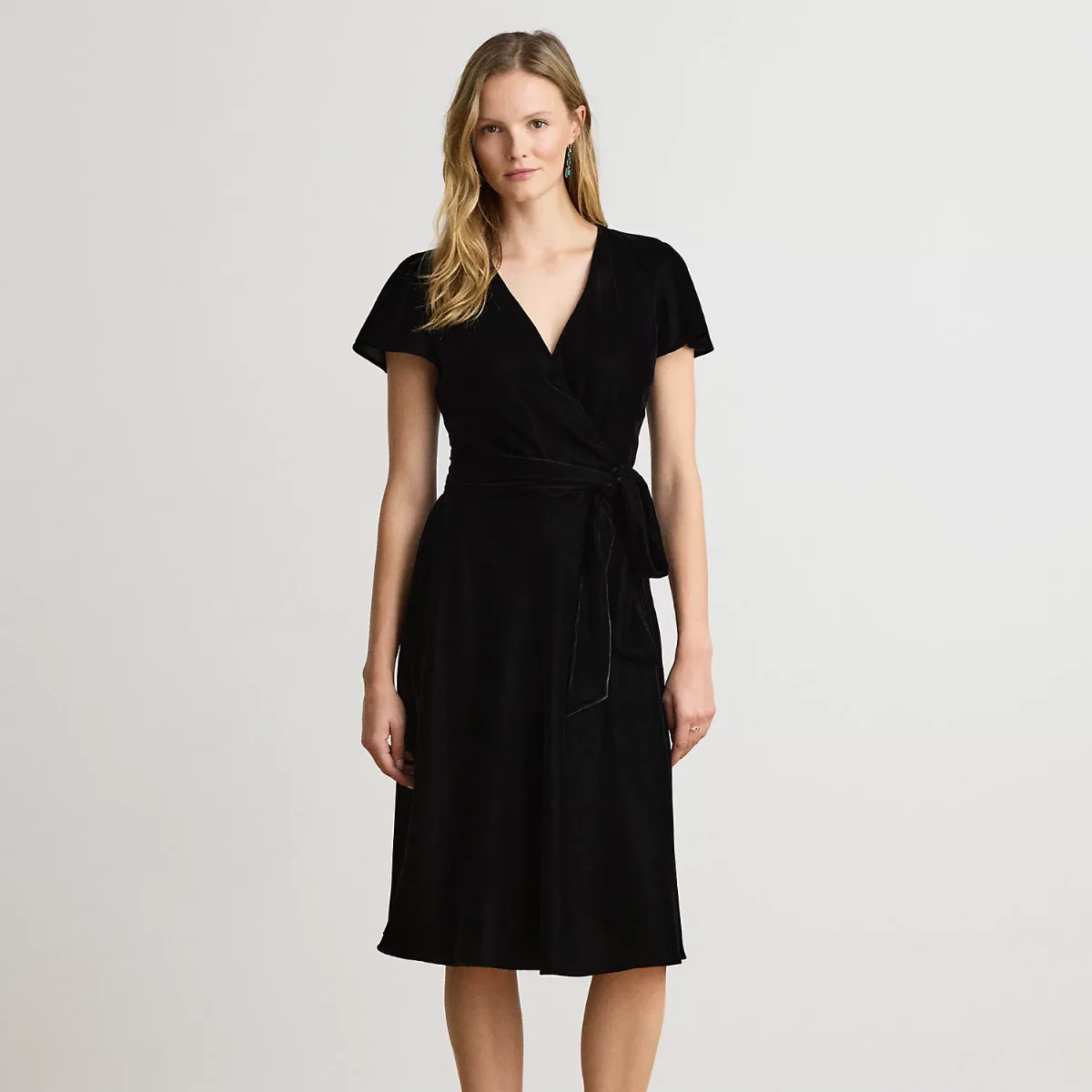 Belted Velvet Surplice Dress