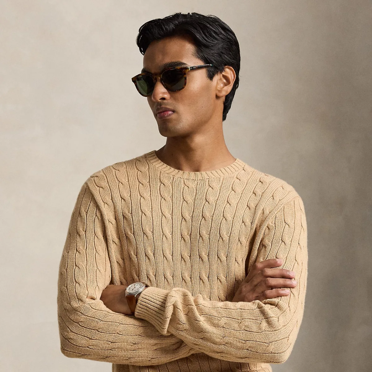 Cable-Knit Cotton Crewneck Sweater by Ralph Lauren