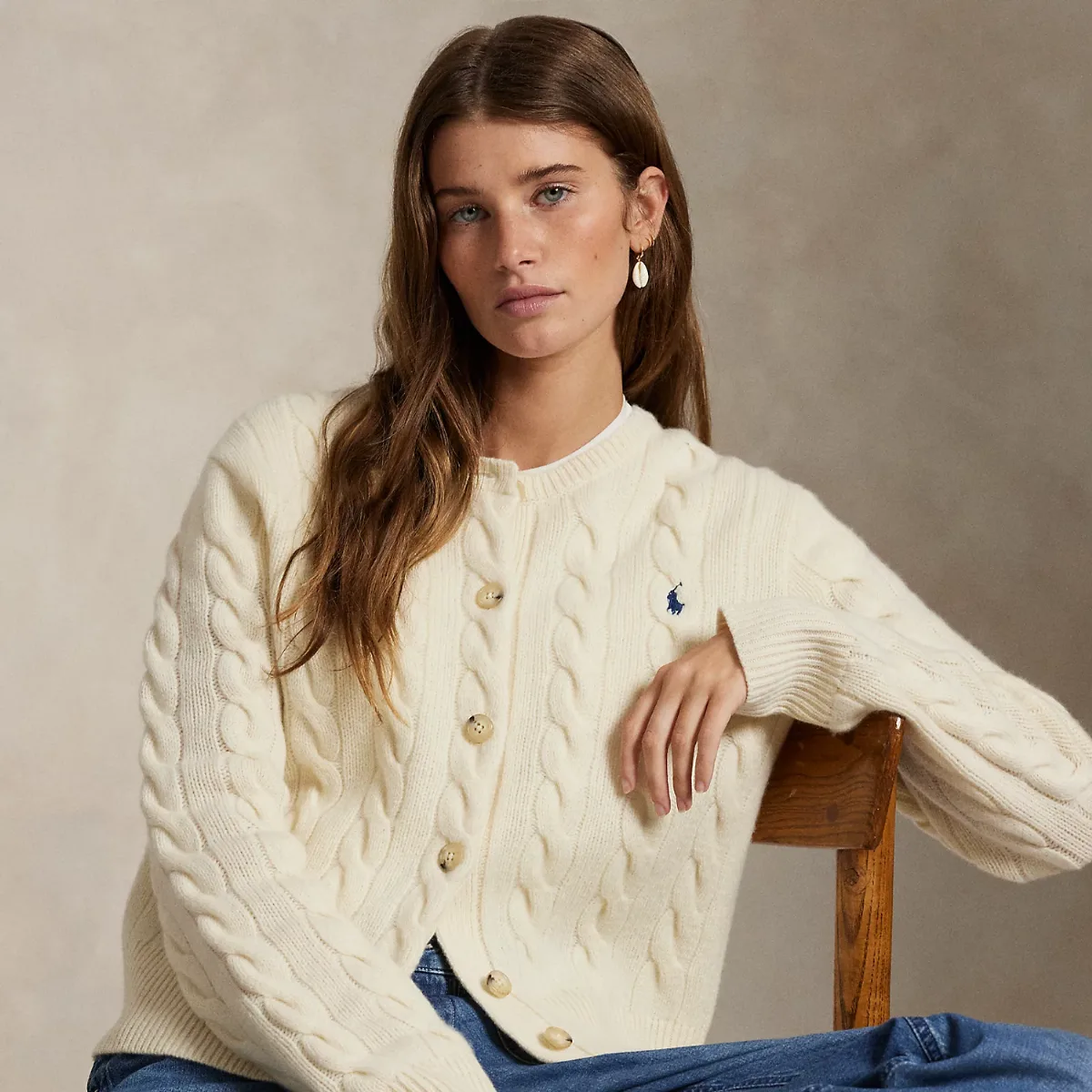 Cable-Knit Wool-Cashmere Cardigan by Ralph Lauren