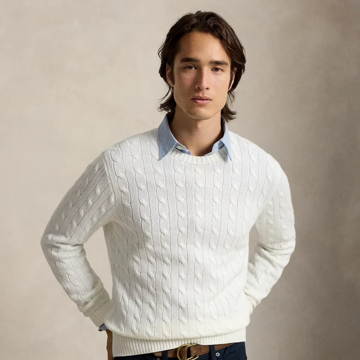 Cable-Knit Cotton Crewneck Sweater by Ralph Lauren