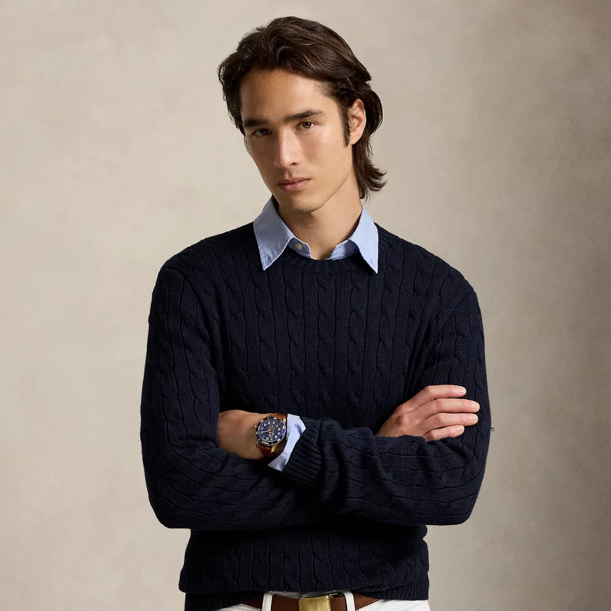 Cable-Knit Cotton Crewneck Sweater by Ralph Lauren