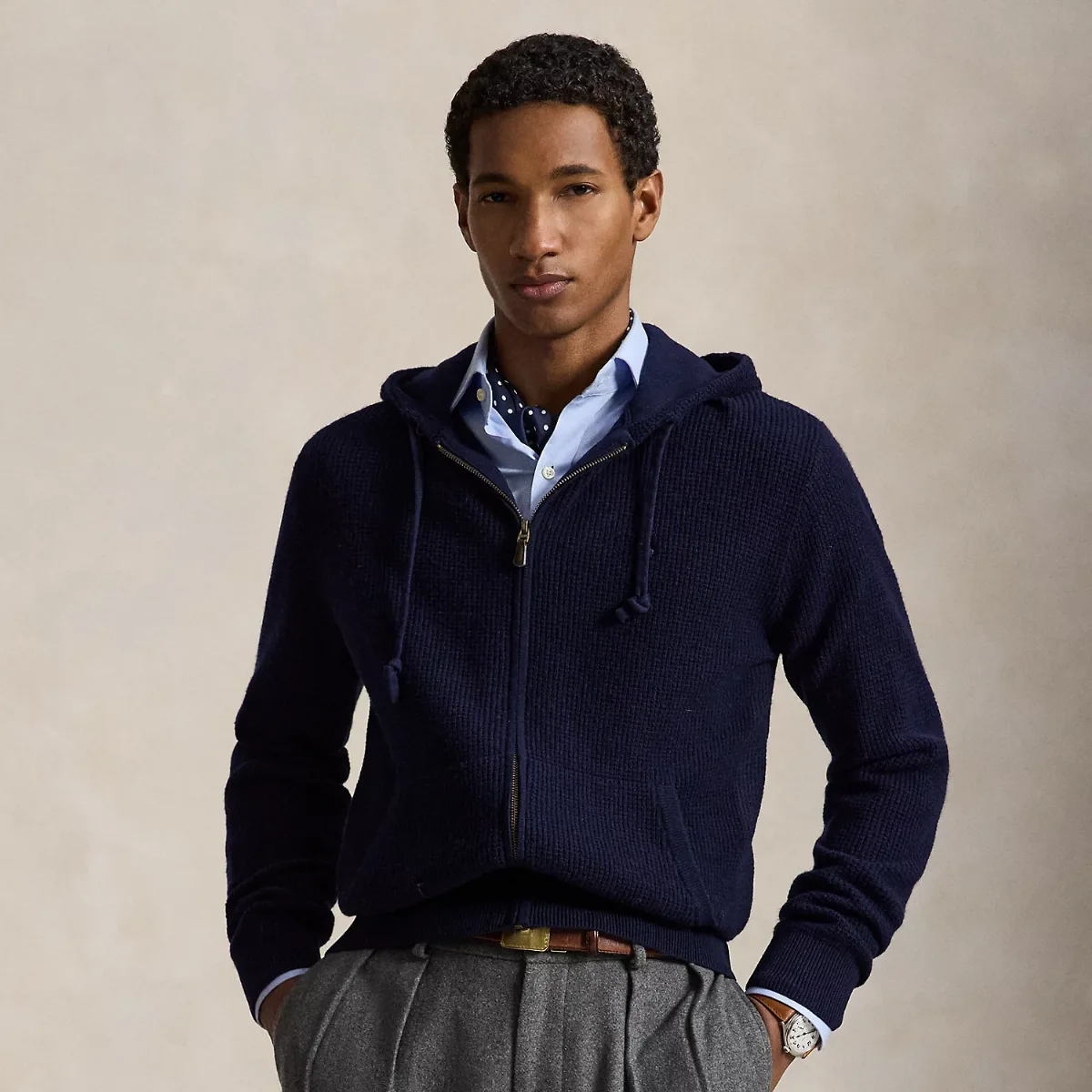 Waffle-Knit Wool-Cotton Hooded Sweater