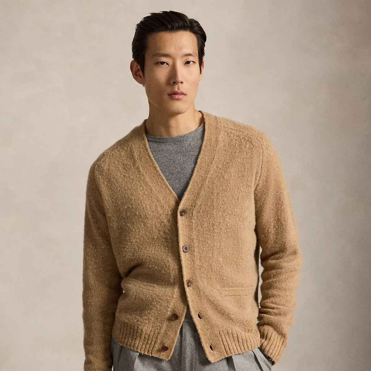 Suede-Patch Wool-Cashmere Cardigan by Ralph Lauren