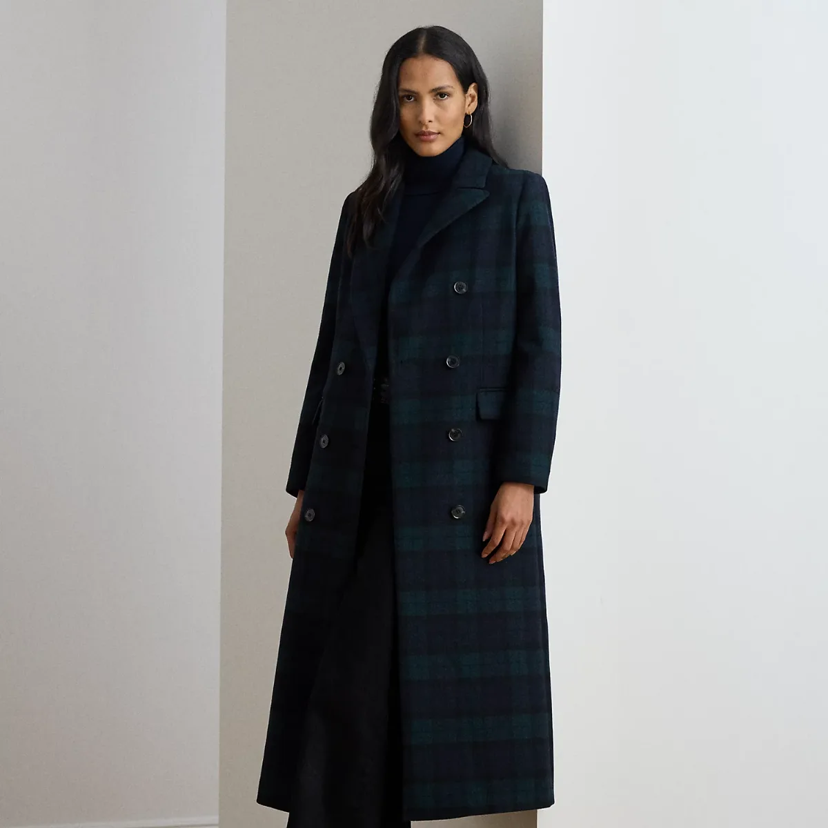 Double-Breasted Black Watch Plaid Coat by Ralph Lauren