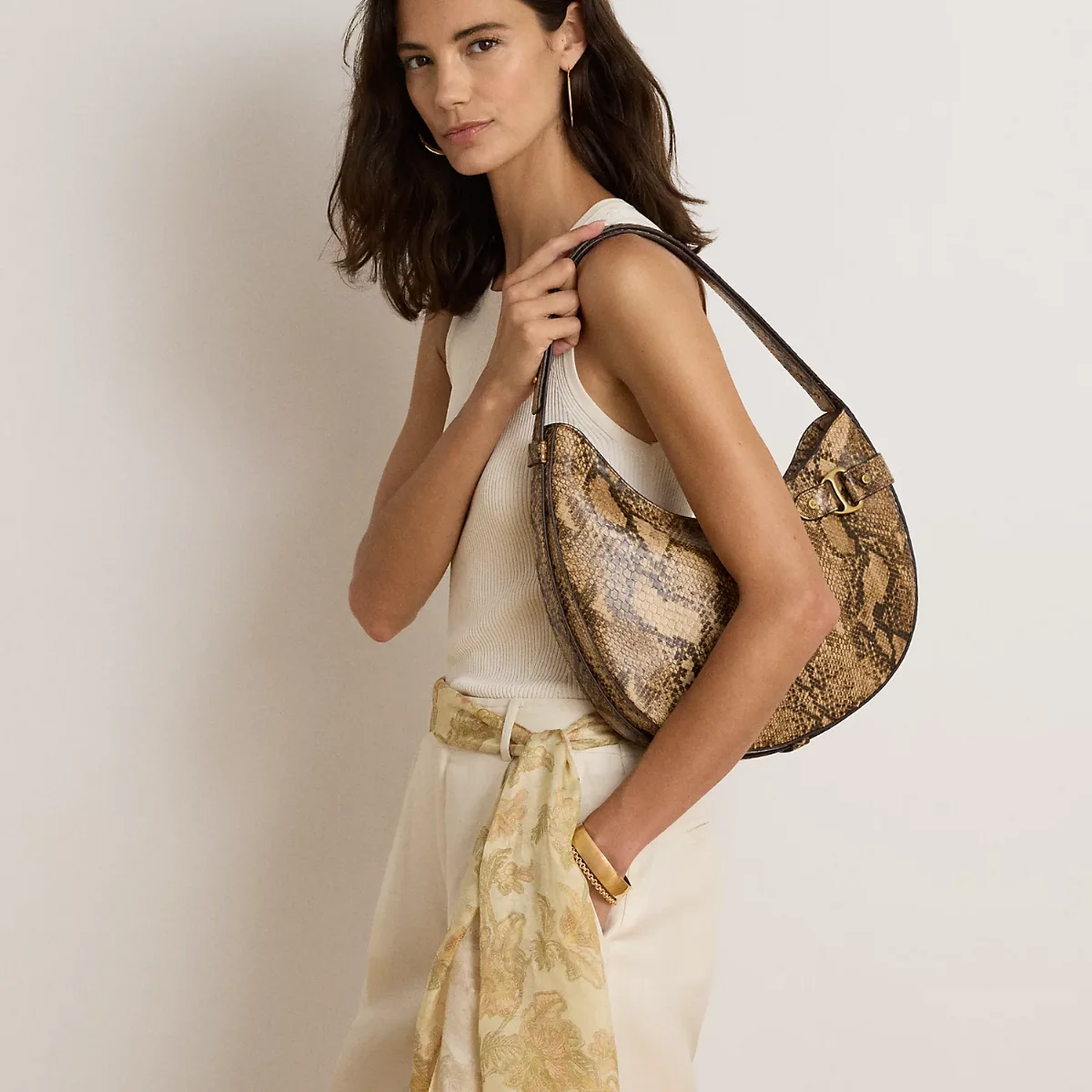 Python-Embossed Large Tasha Shoulder Bag by Ralph Lauren