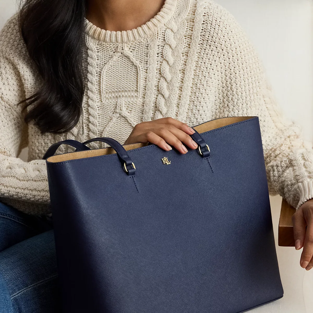 Crosshatch Leather Large Karly Tote by Ralph Lauren