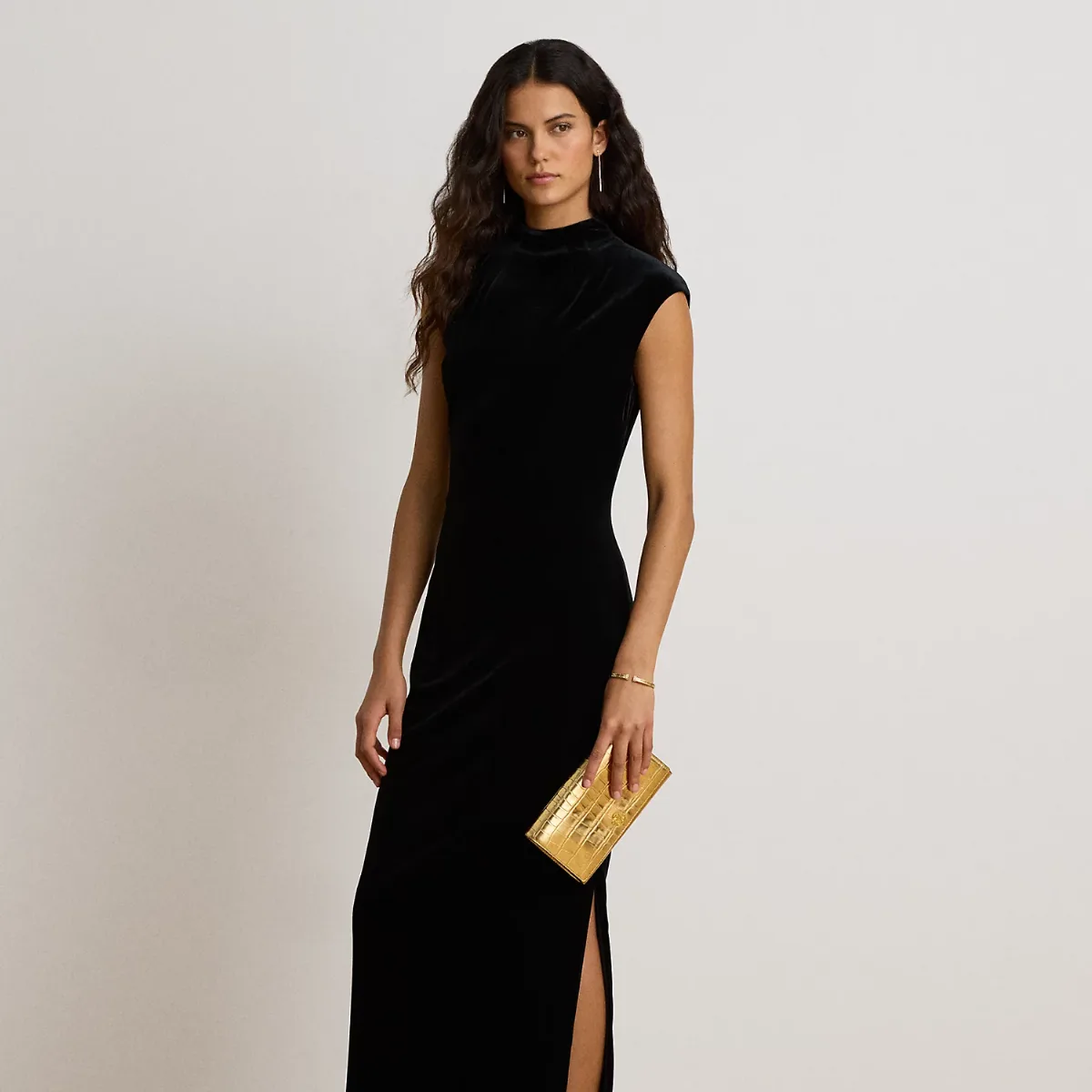 Stretch Velvet Mockneck Gown by Ralph Lauren