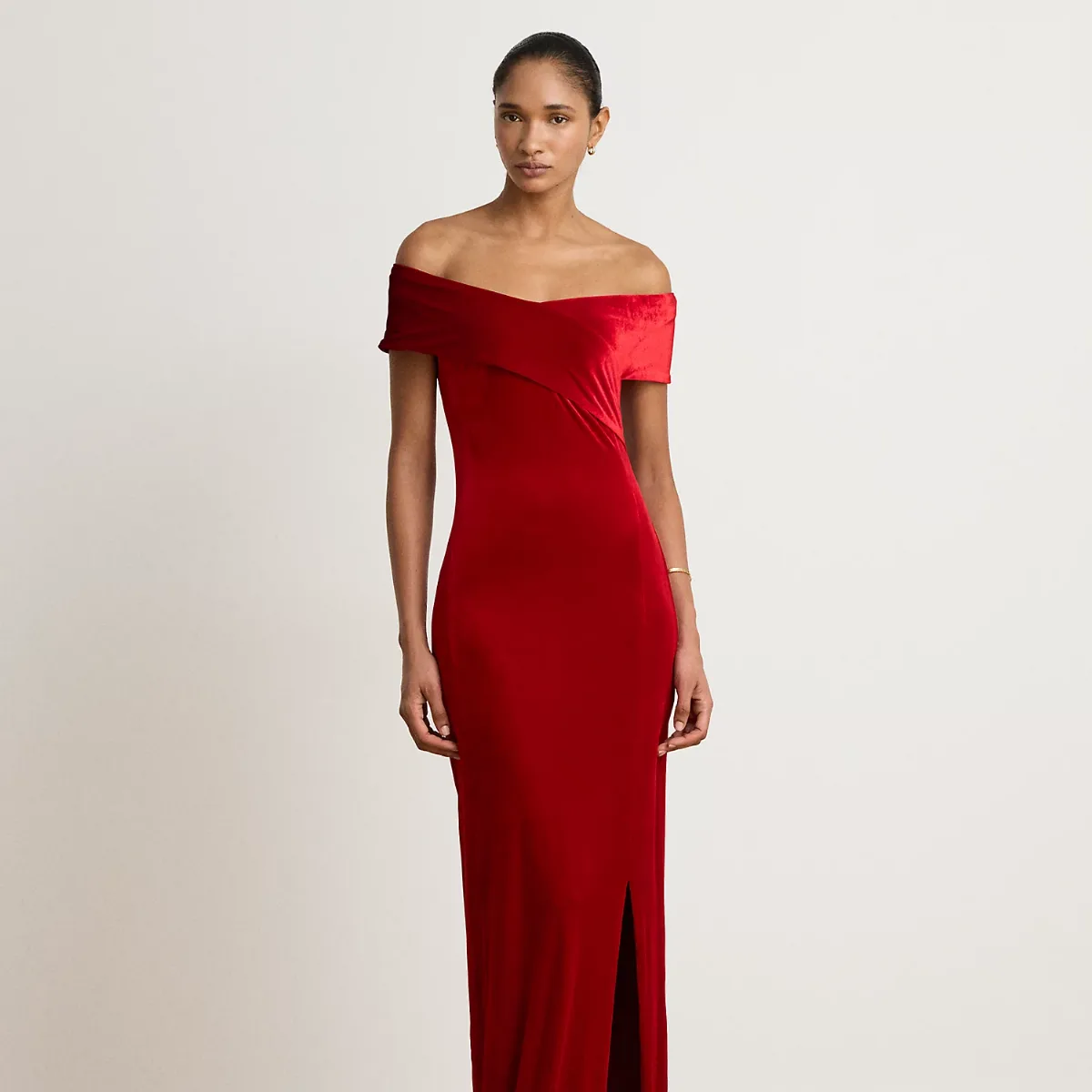 Stretch Velvet Off-the-Shoulder Gown by Ralph Lauren