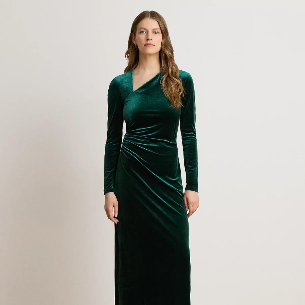Stretch Velvet Long-Sleeve Gown by Ralph Lauren
