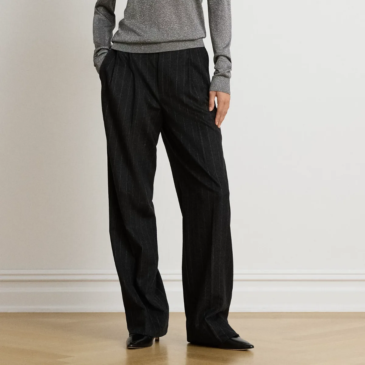 Pinstripe Pleated Flannel Tapered Pant by Ralph Lauren