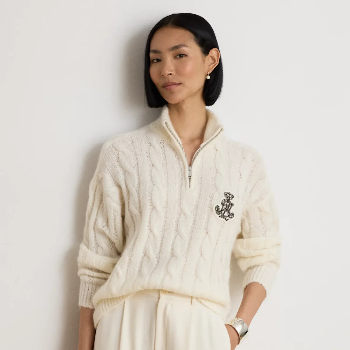 Cable Funnelneck Quarter-Zip Sweater by Ralph Lauren