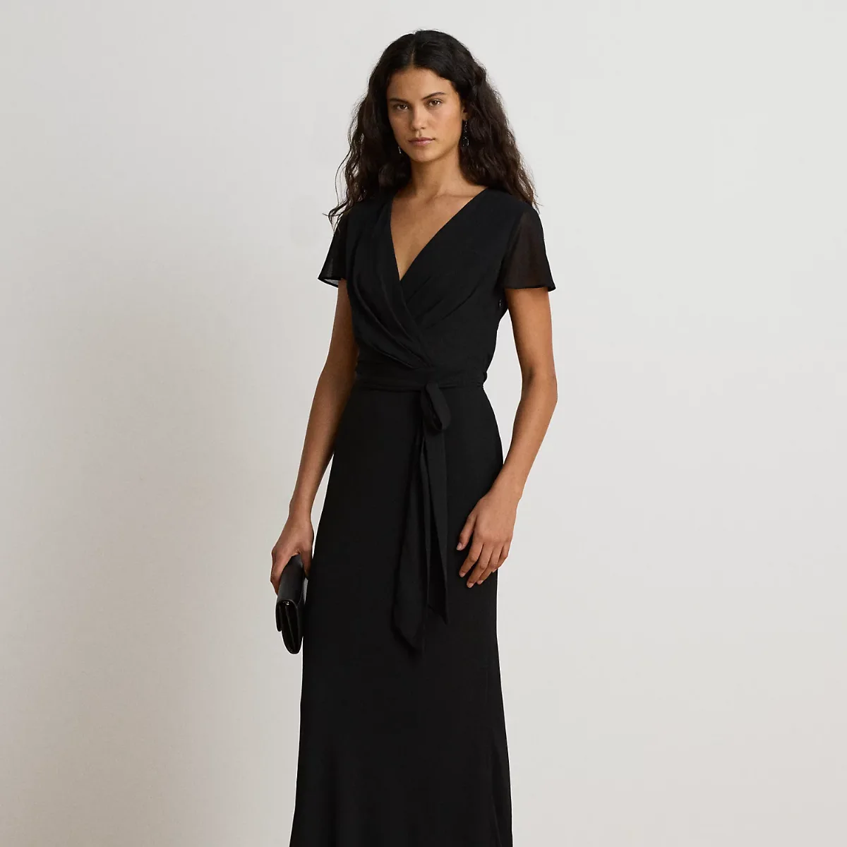 Belted Crinkle Georgette Gown
