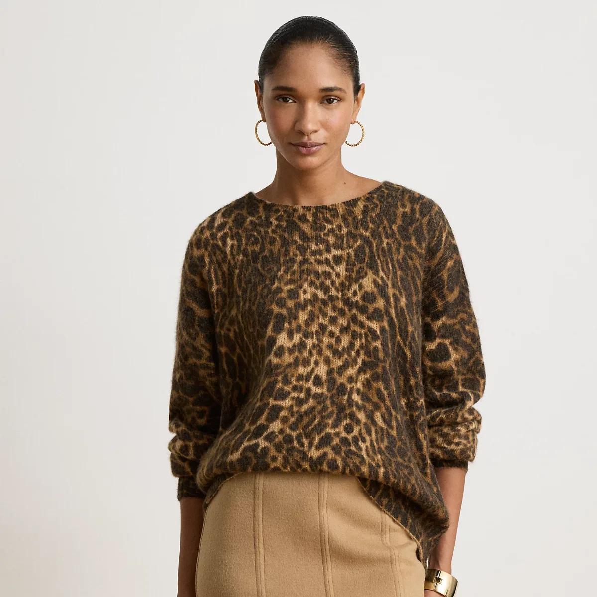 Ocelot-Print Crewneck Sweater by Ralph Lauren