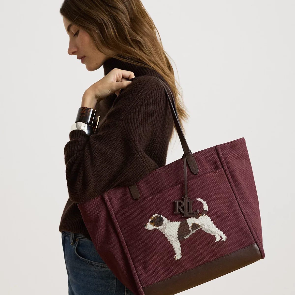 Dog-Embroidered Large Cameryn Tote Bag