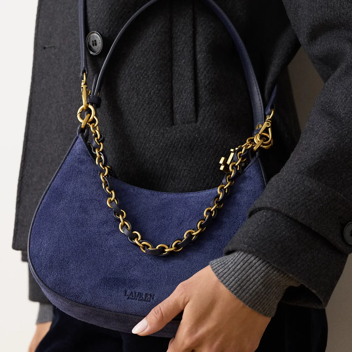 Suede Medium Marcy Zip Shoulder Bag by Ralph Lauren