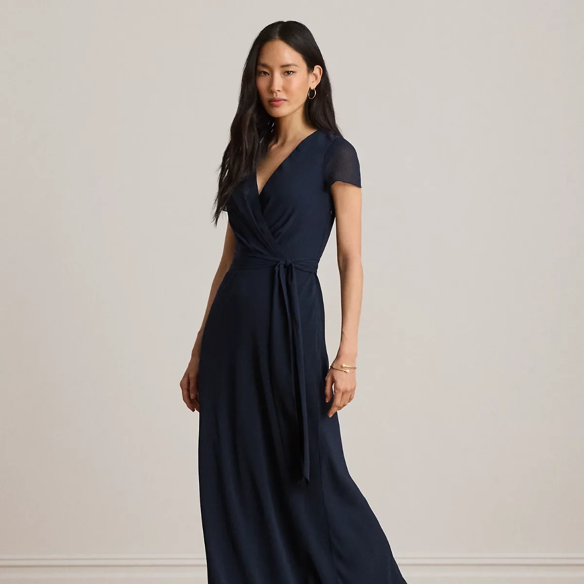 Belted Crinkle Georgette Gown