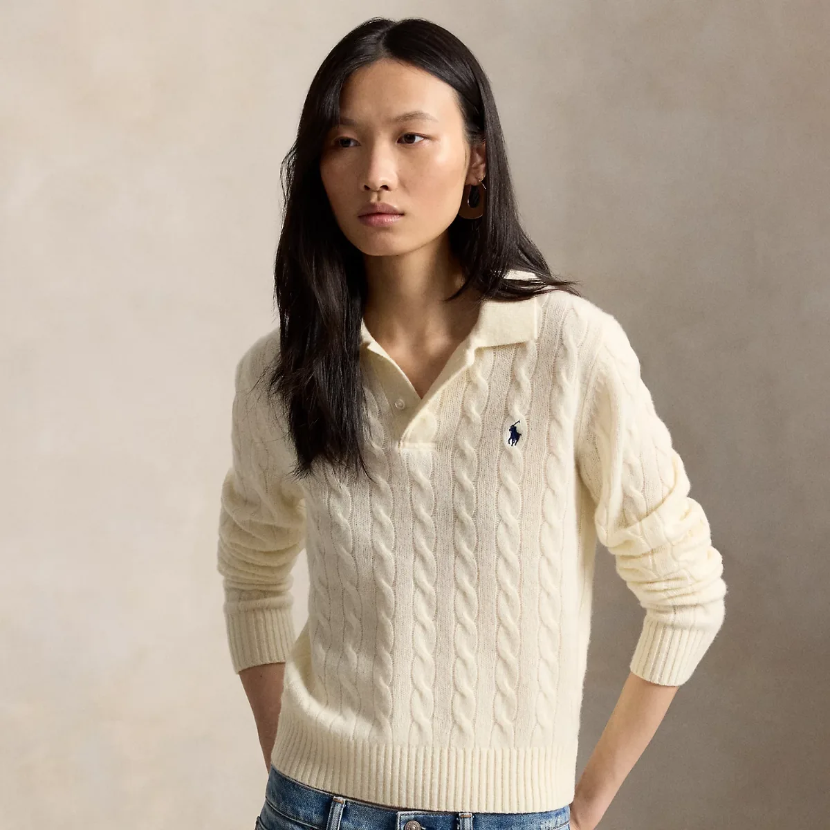 Cable-Knit Wool-Cashmere Polo Sweater by Ralph Lauren