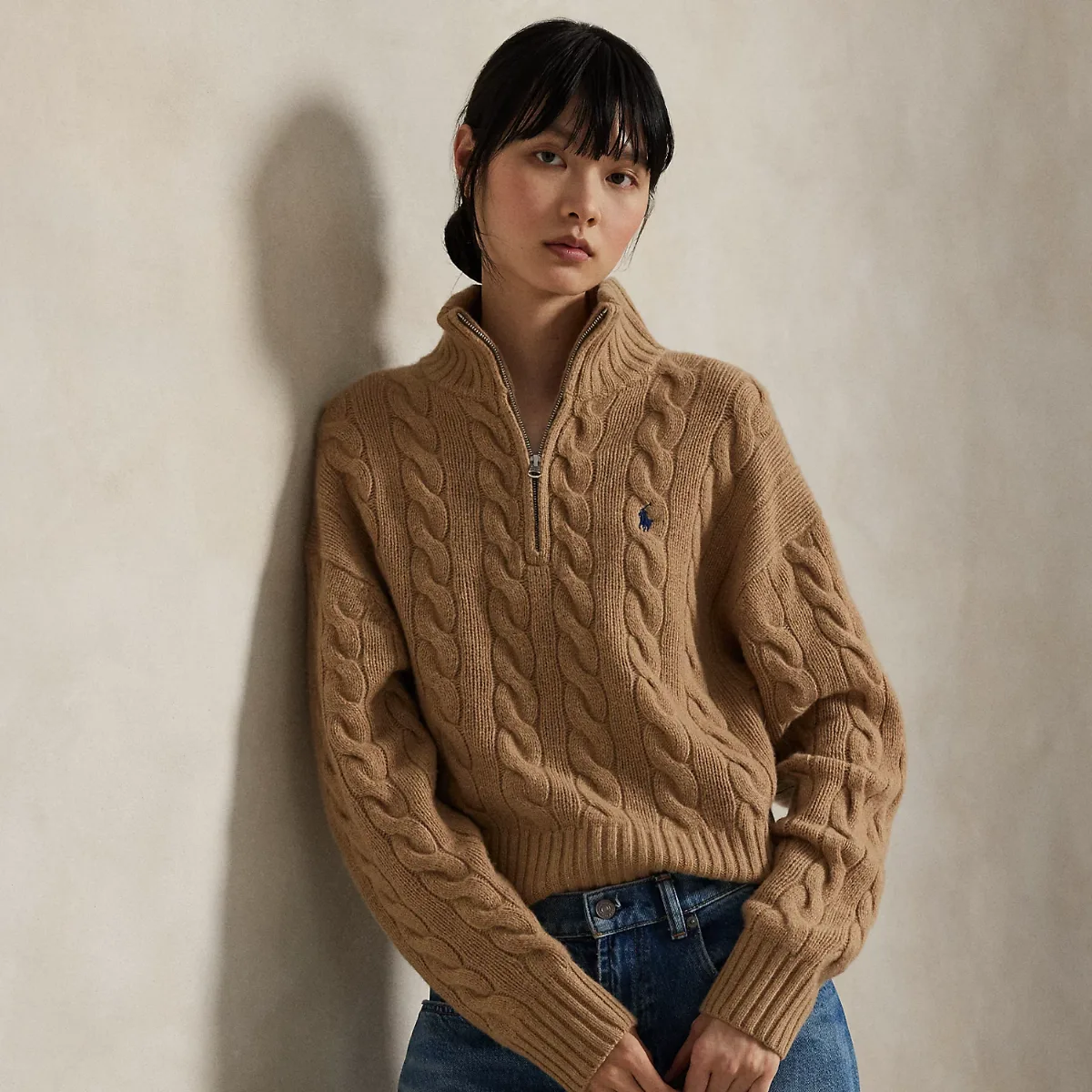 Cable Wool-Cashmere Half-Zip Sweater by Ralph Lauren