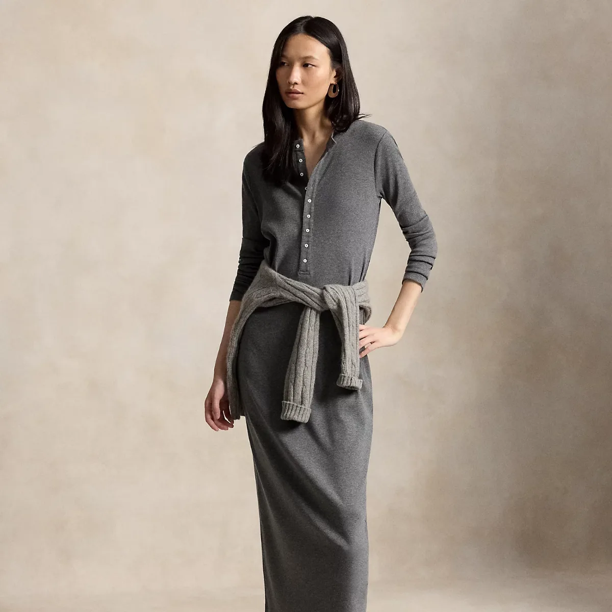 Rib-Knit Henley Dress