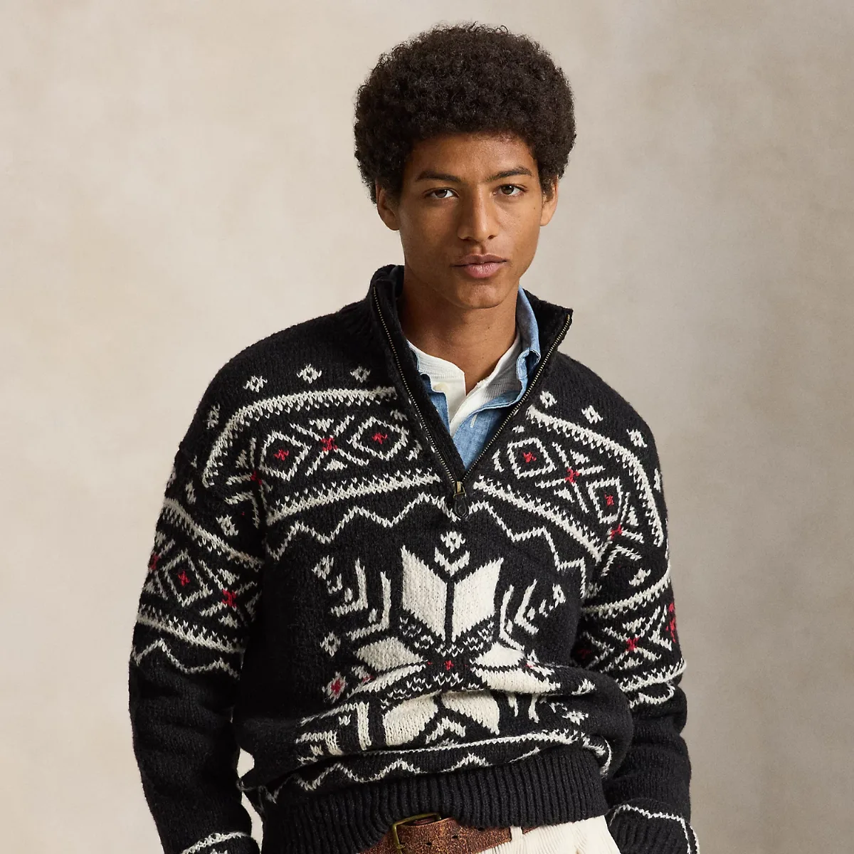 Snowflake Wool Quarter-Zip Sweater by Ralph Lauren