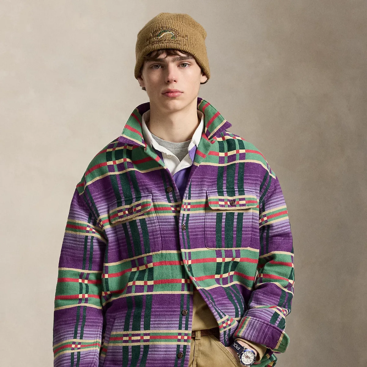 Classic Fit Plaid Flannel Camp Shirt