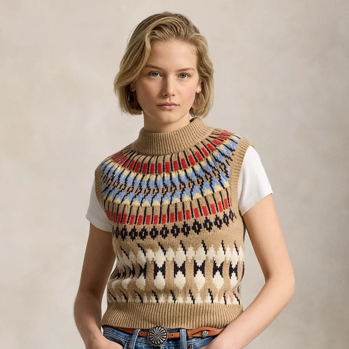 Geo-Motif Wool-Cashmere Mockneck