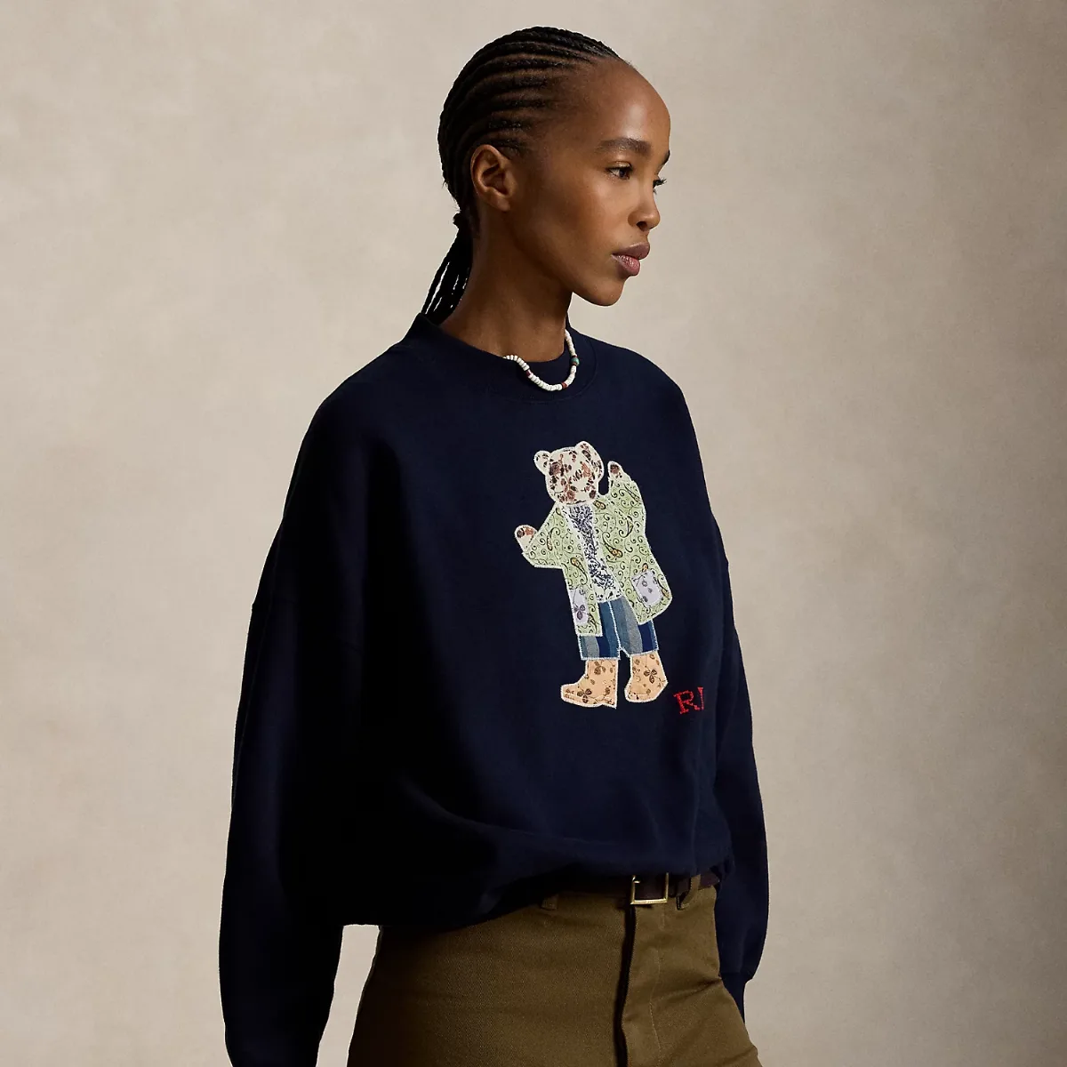 Patchwork Polo Bear Fleece Crewneck by Ralph Lauren
