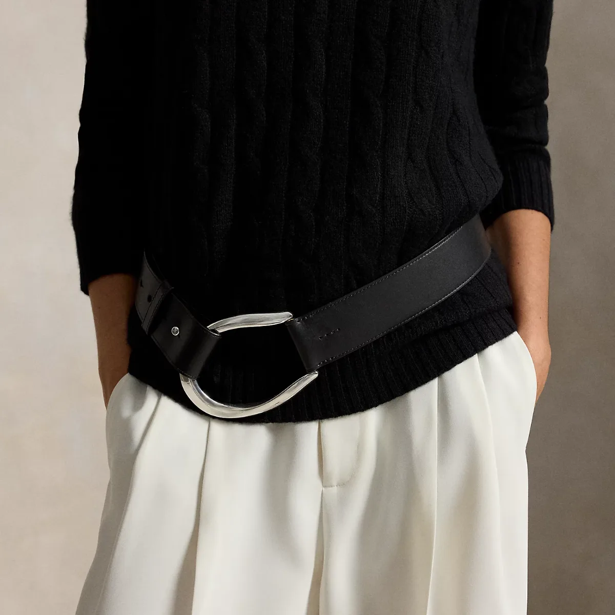 Stirrup-Buckle Wide Leather Belt