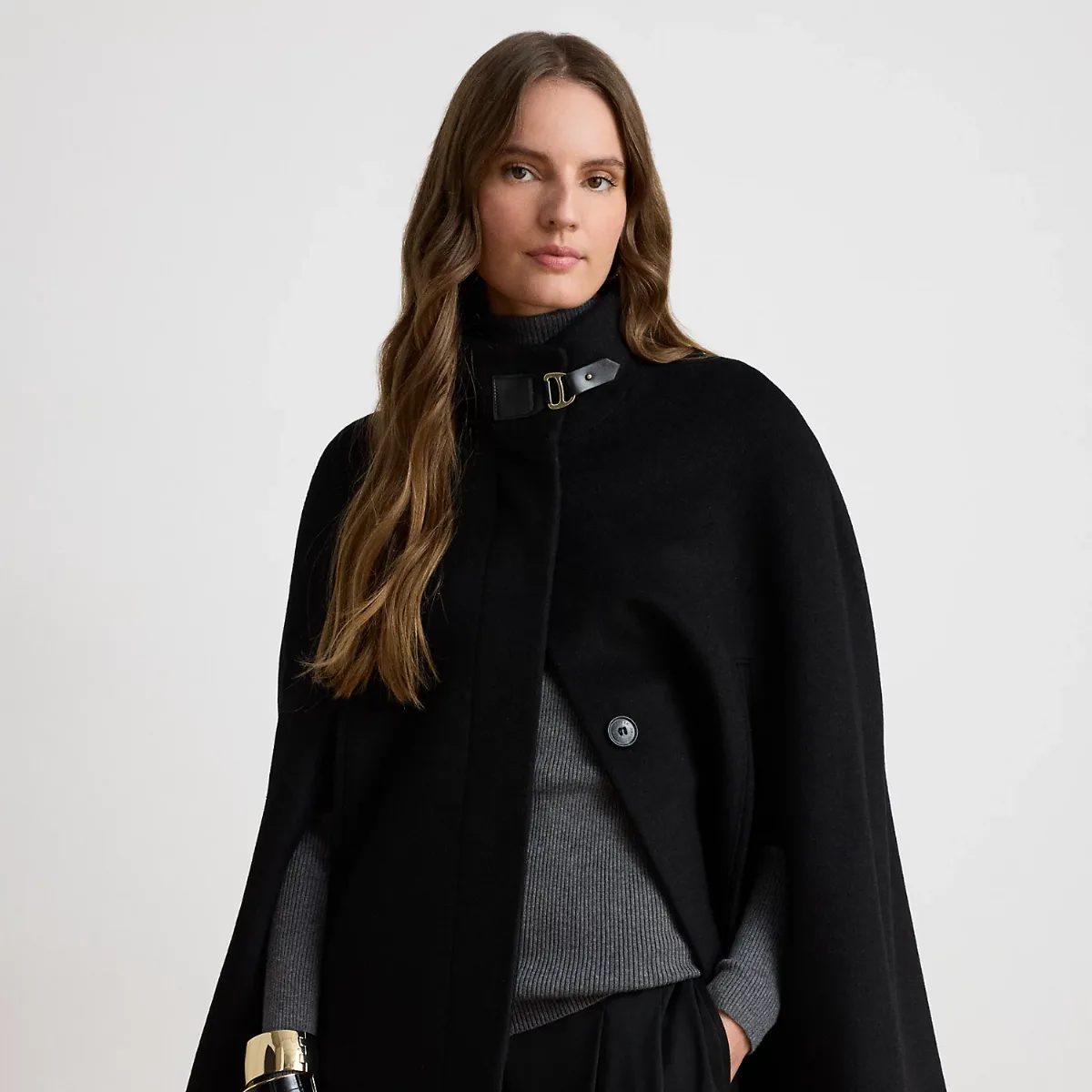 Buckle-Trim Wool-Blend Mockneck Cape by Ralph Lauren