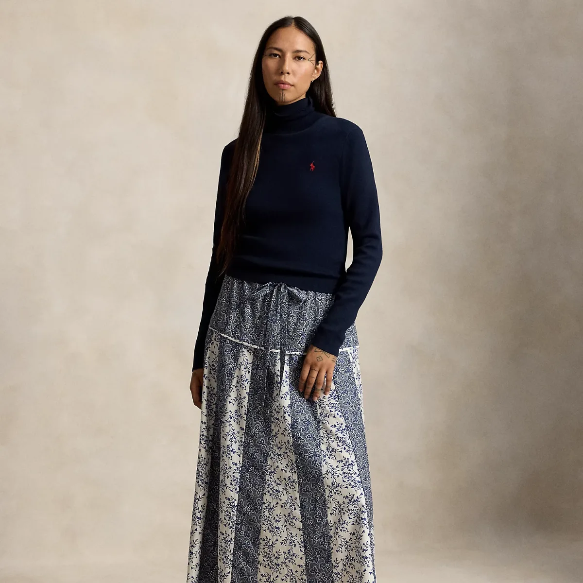 Floral-Cotton Silk A-Line Skirt by Ralph Lauren