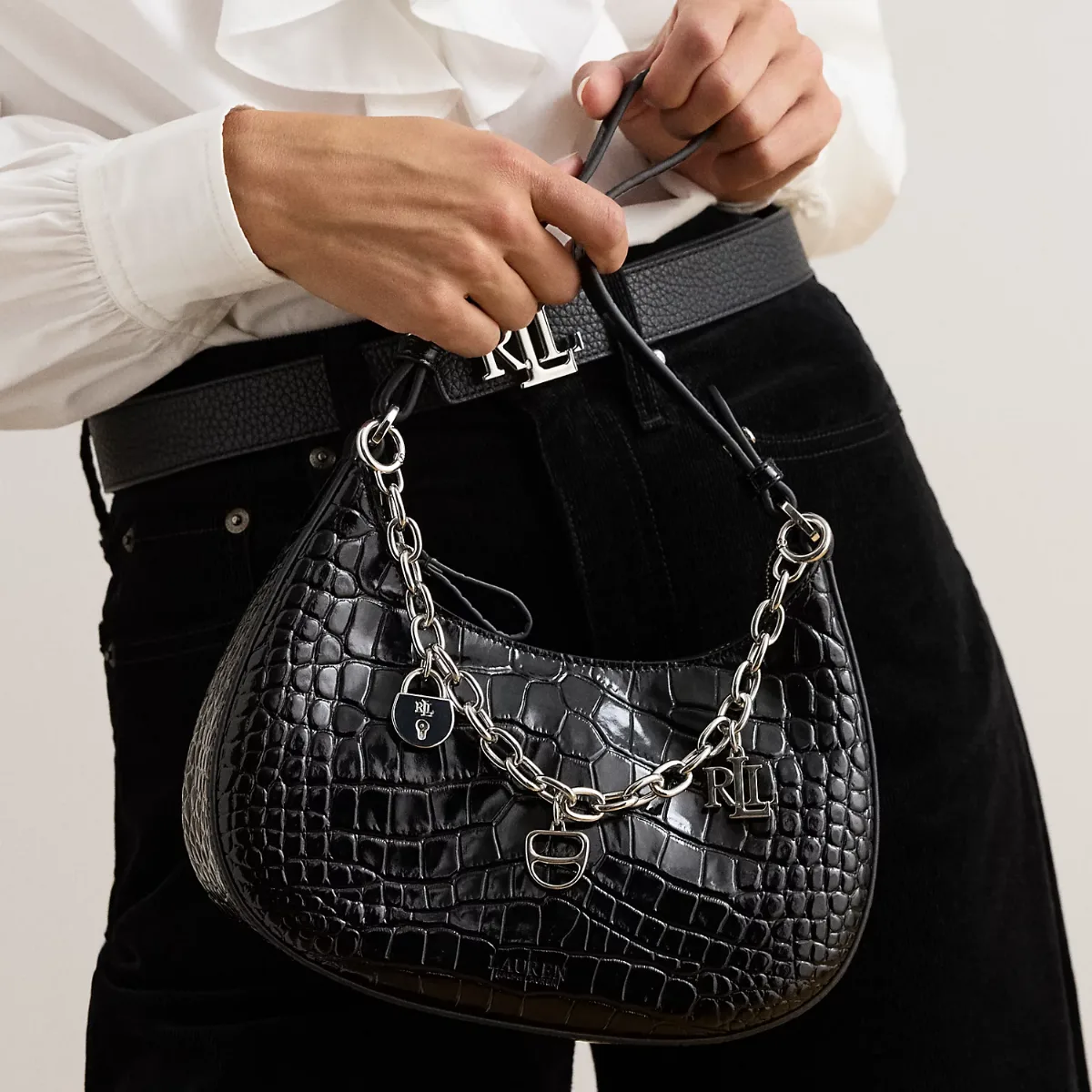 Embossed Medium Marcy Zip Shoulder Bag by Ralph Lauren