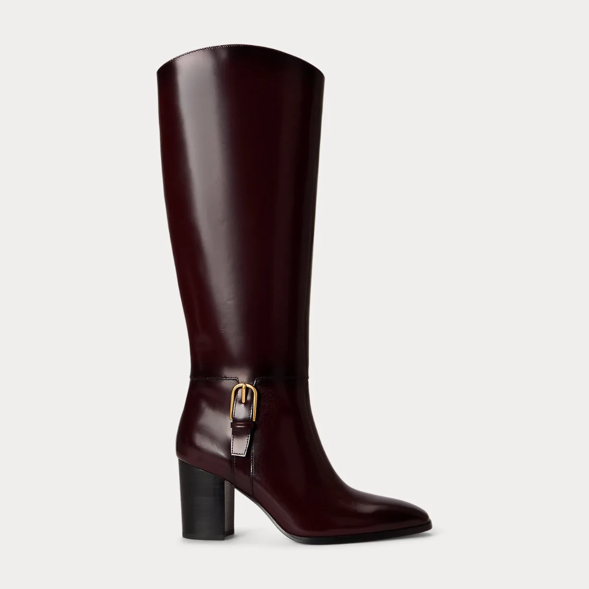 Raelynn Glazed Leather Tall Boot Heel by Ralph Lauren