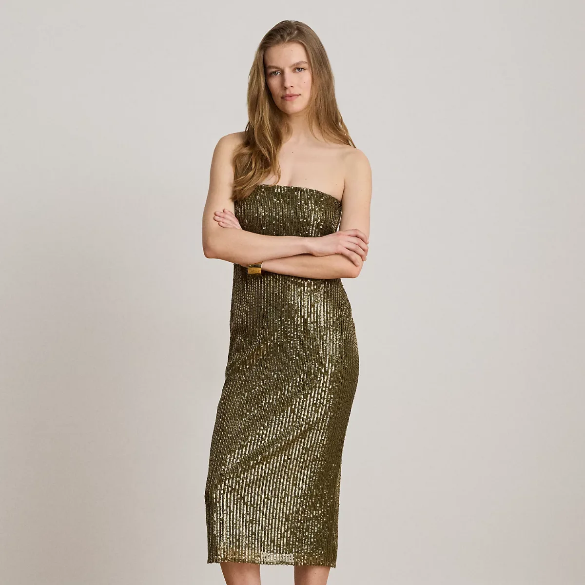 Sequined Tulle Strapless Cocktail Dress