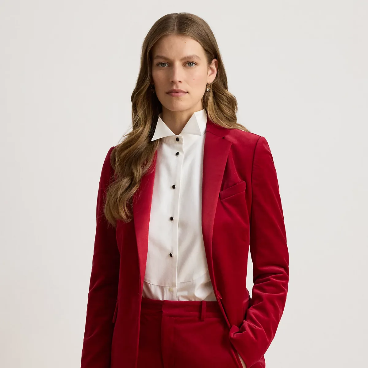 Satin-Trim Stretch Velvet Blazer by Ralph Lauren