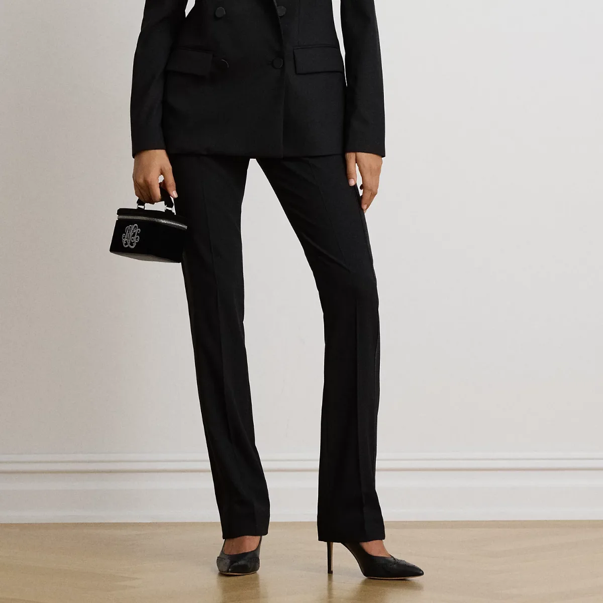Satin-Trim Wool Crepe Straight Pant by Ralph Lauren