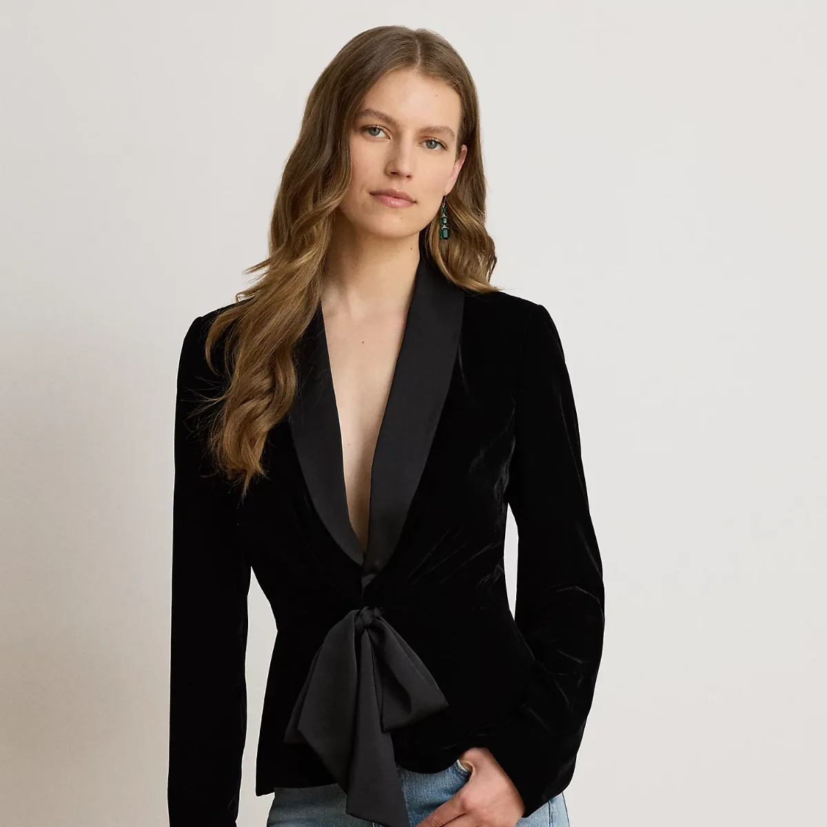 Satin-Tie-Front Velvet Blazer by Ralph Lauren