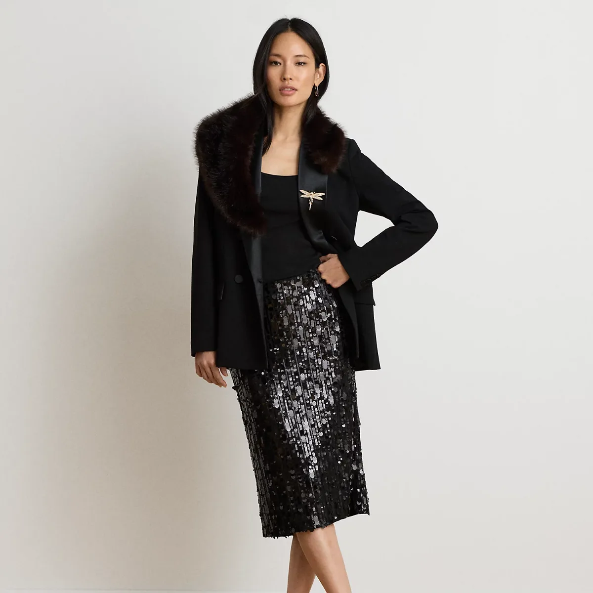 Sequined Mesh Midi Pencil Skirt by Ralph Lauren