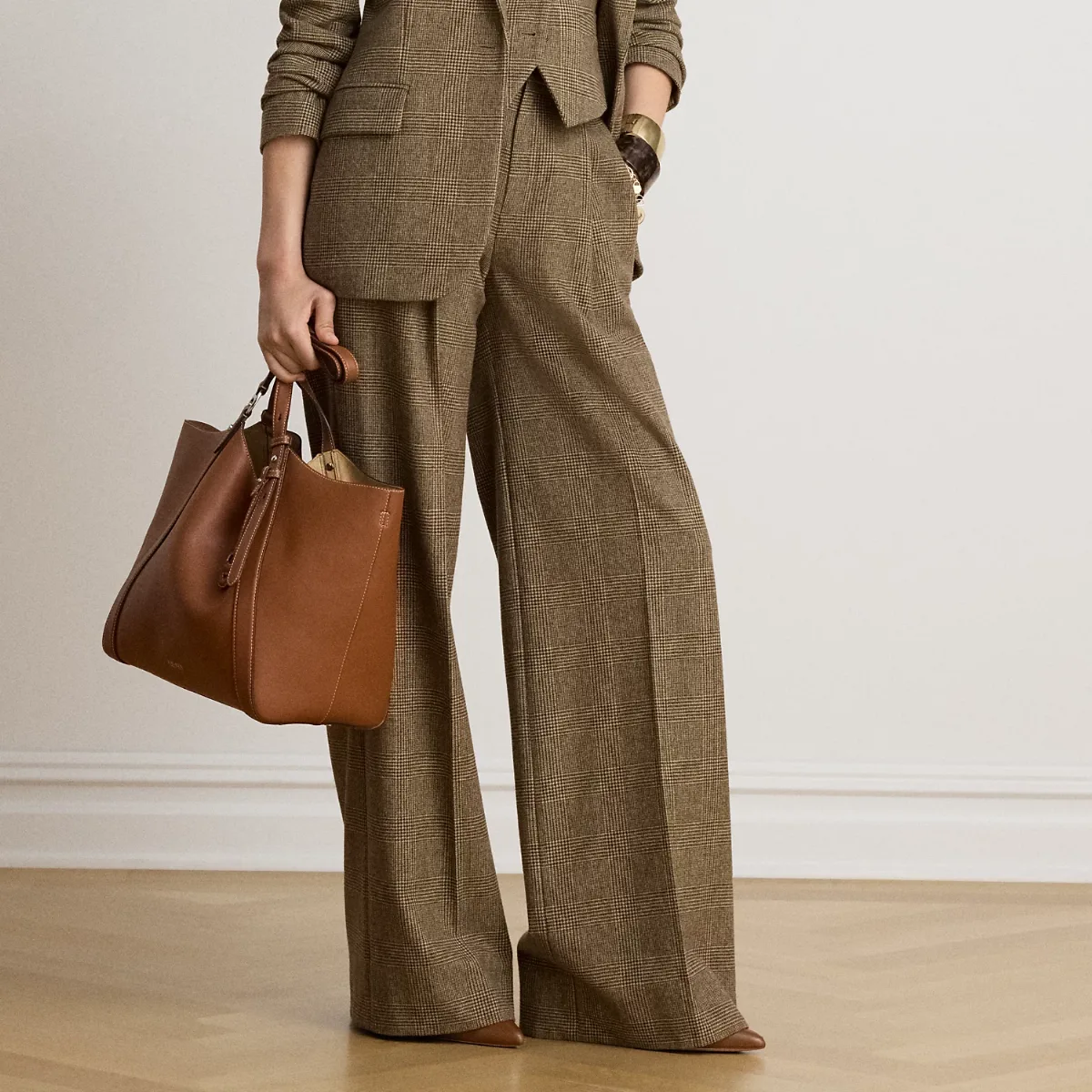Glen Plaid Brushed Wool Wide-Leg Pant by Ralph Lauren